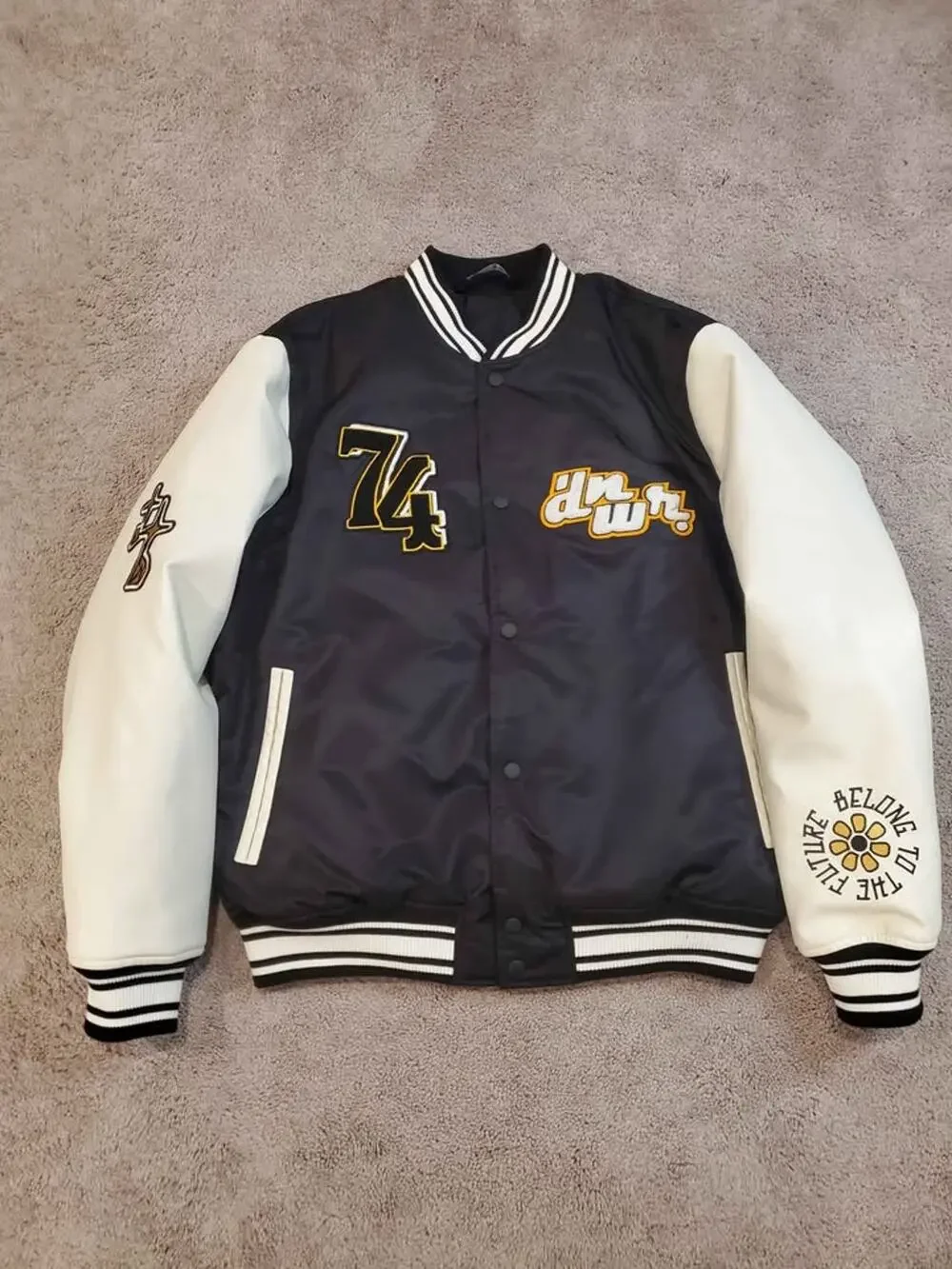 Zara Man Black Contrast Varsity Bomber Jacket Patches NWOT - Size Large